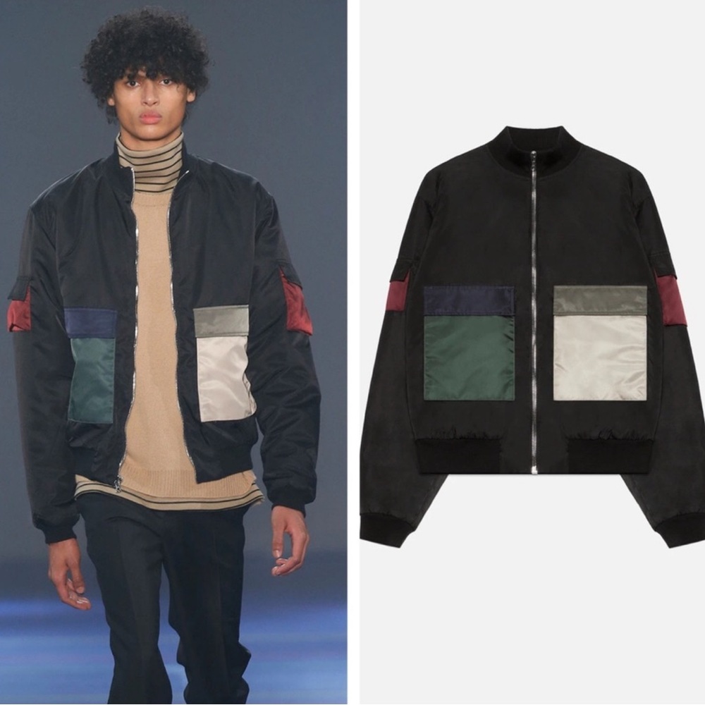 John Elliott Mock Flight Jacket Colorblock Patch Bomber Jacket Zip Coat